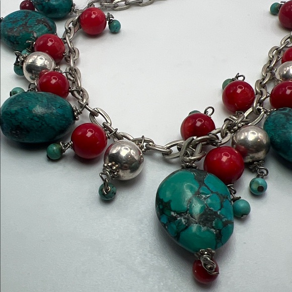 Turquoise and Red Beaded Necklace -2 piece set - Picture 10 of 10